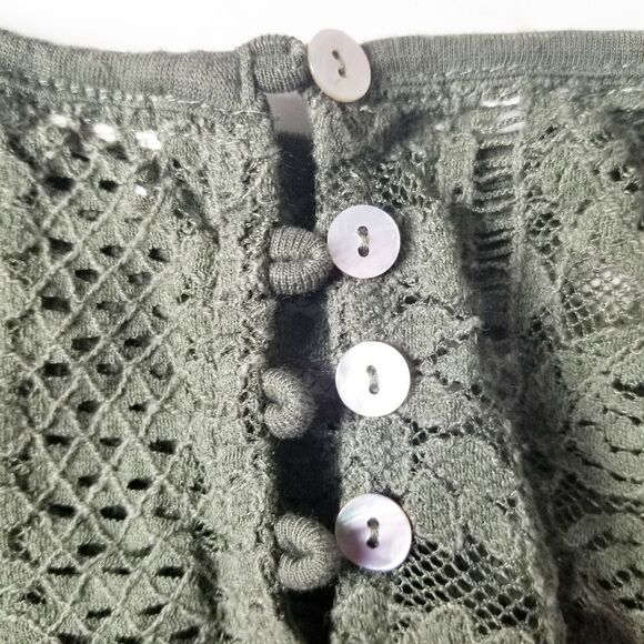 Rewind Women Extra Small Olive Green Crochet 3/4 Sleeve Pullover Top - Picture 5 of 12